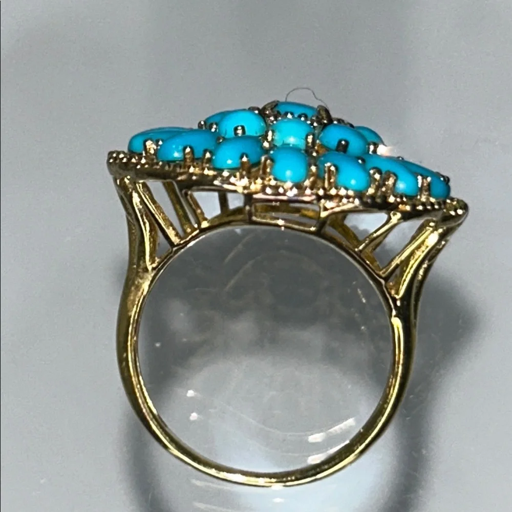 NWOT Genuine Turquoise Gemstone Gold Plated Sterling Silver Designer Ring Boho